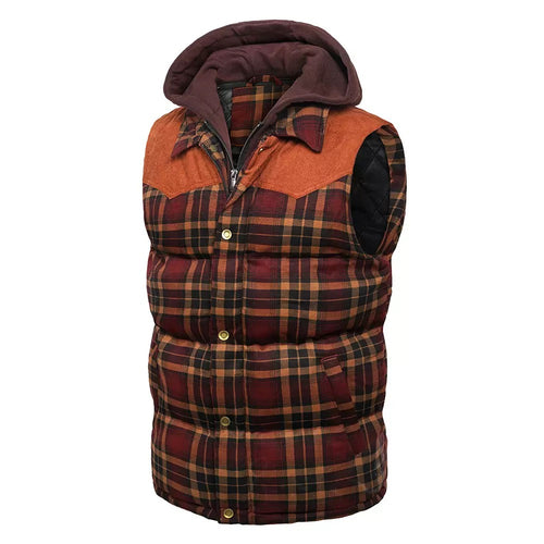 Men's Plaid Puffer Gilet with Hood - Kestrel