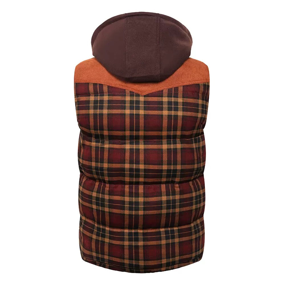 Men's Plaid Puffer Waistcoat with Hood - Kestrel