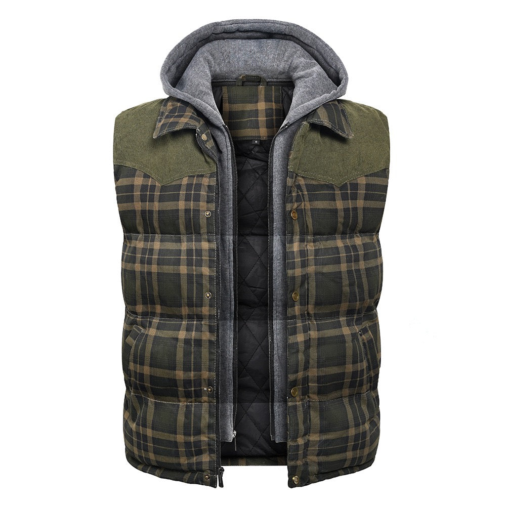 Men's Plaid Puffer Waistcoat with Hood - Kestrel