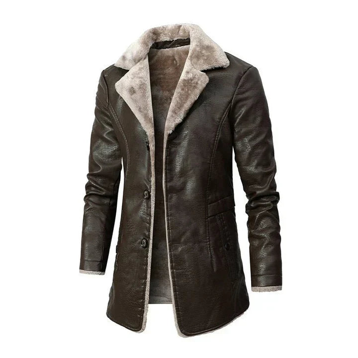 Men's Faux Fur Leather Trench Jacket - Caden