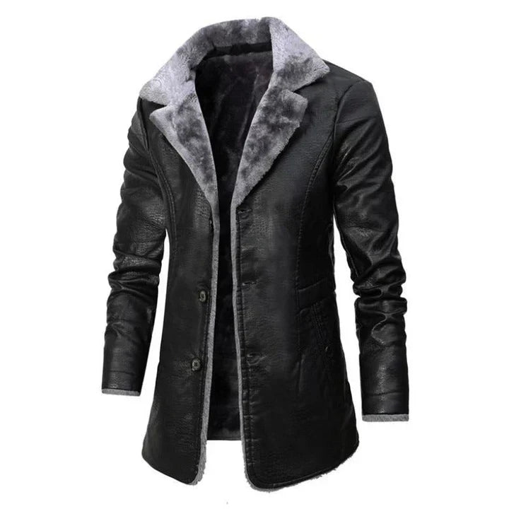 Men's Faux Fur Leather Trench Jacket - Caden