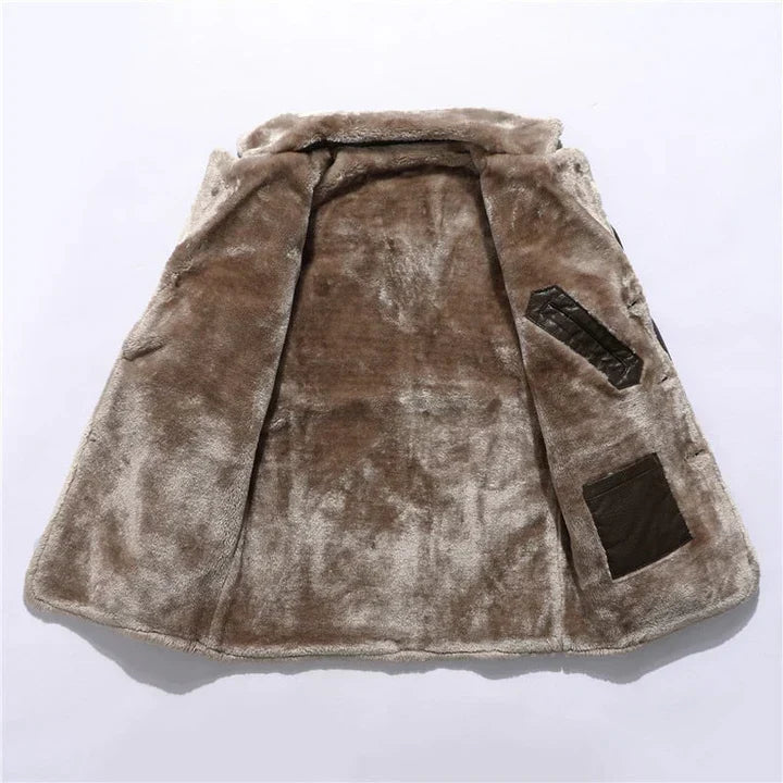 Men's Faux Fur Leather Trench Jacket - Caden