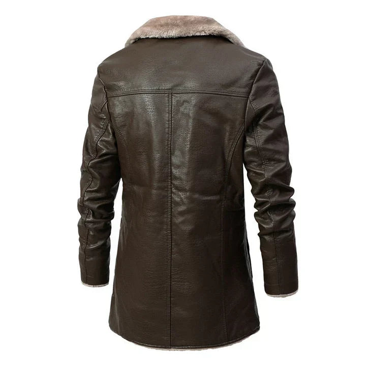 Men's Faux Fur Leather Trench Jacket - Caden