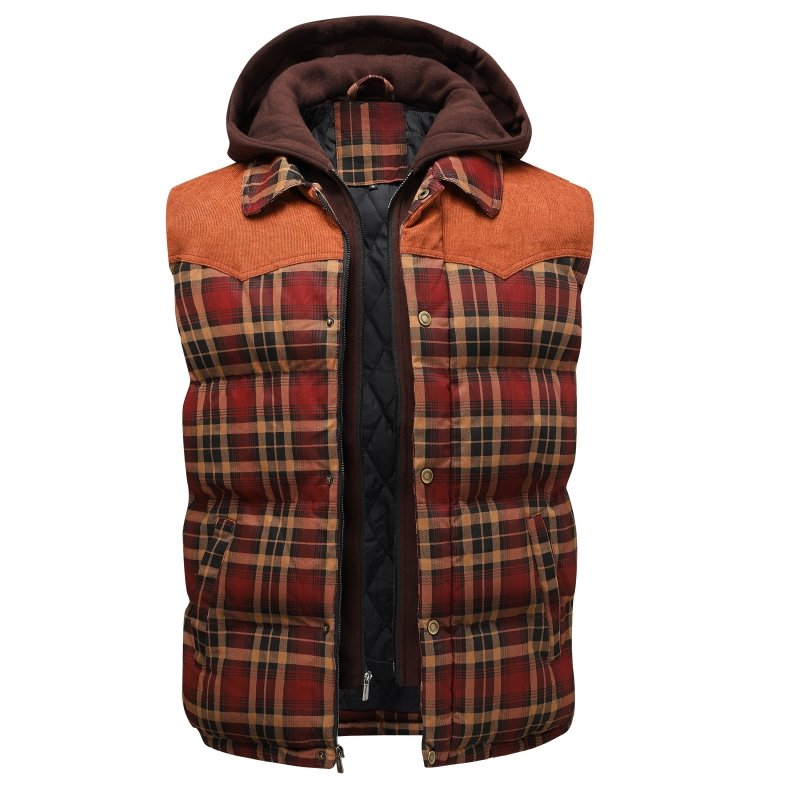 Men's Plaid Puffer Waistcoat with Hood - Kestrel