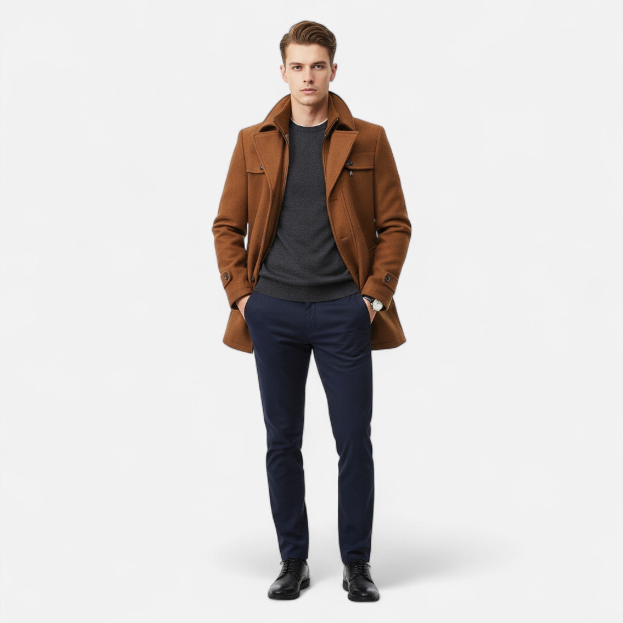 Men's Wool Blend Winter Trench Overcoat - Adrian