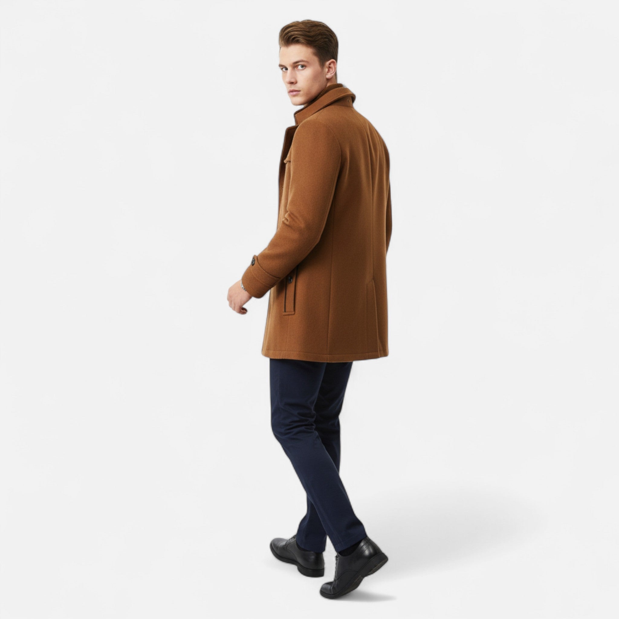 Men's Wool Blend Winter Trench Overcoat - Adrian