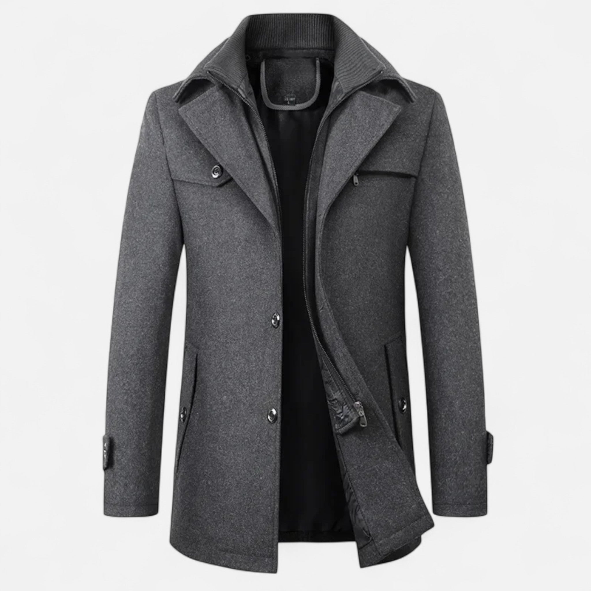Men's Wool Blend Winter Trench Overcoat - Adrian
