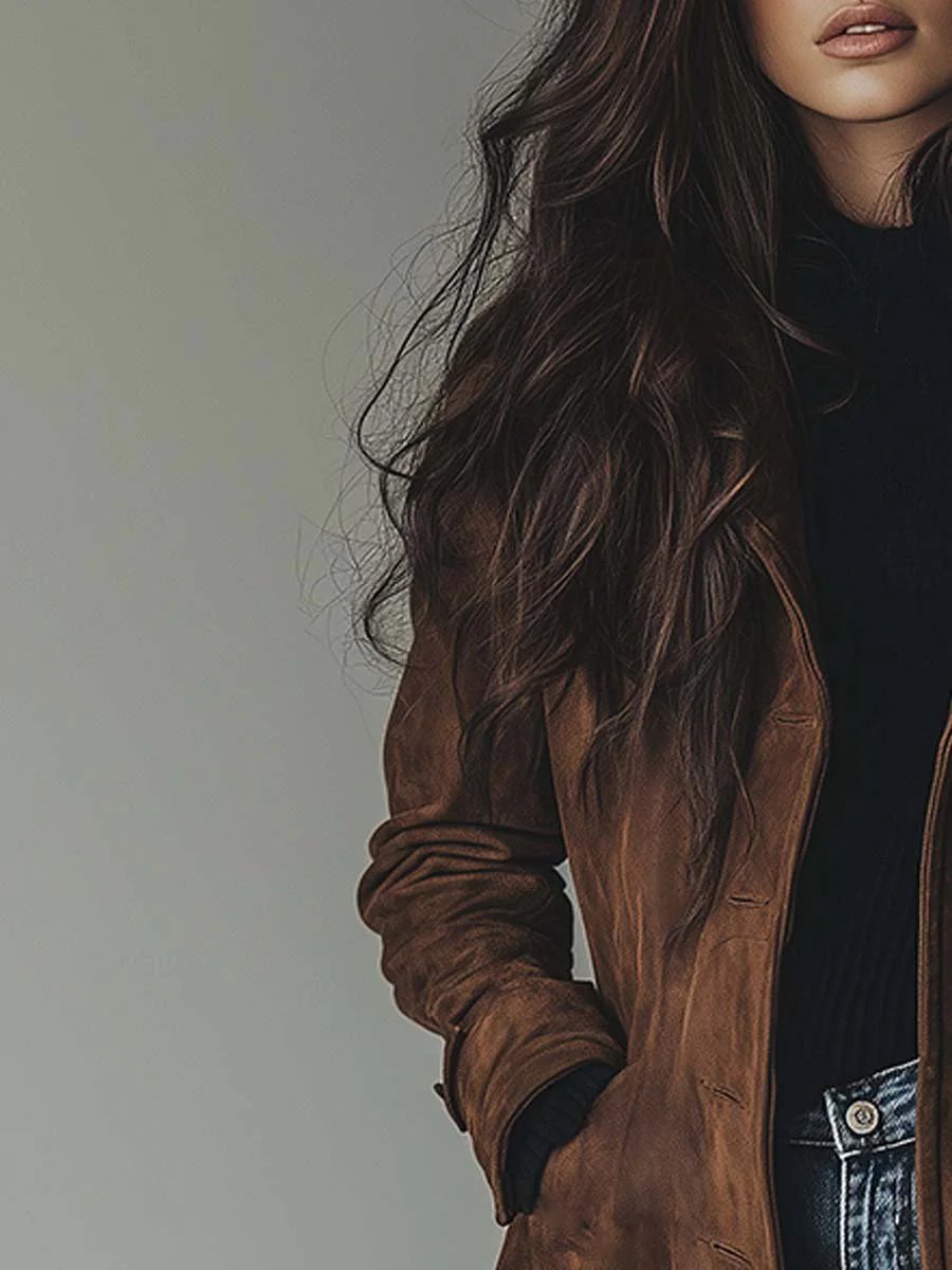 Women's Classic Double-Breasted Suede Trench Coat - Clara