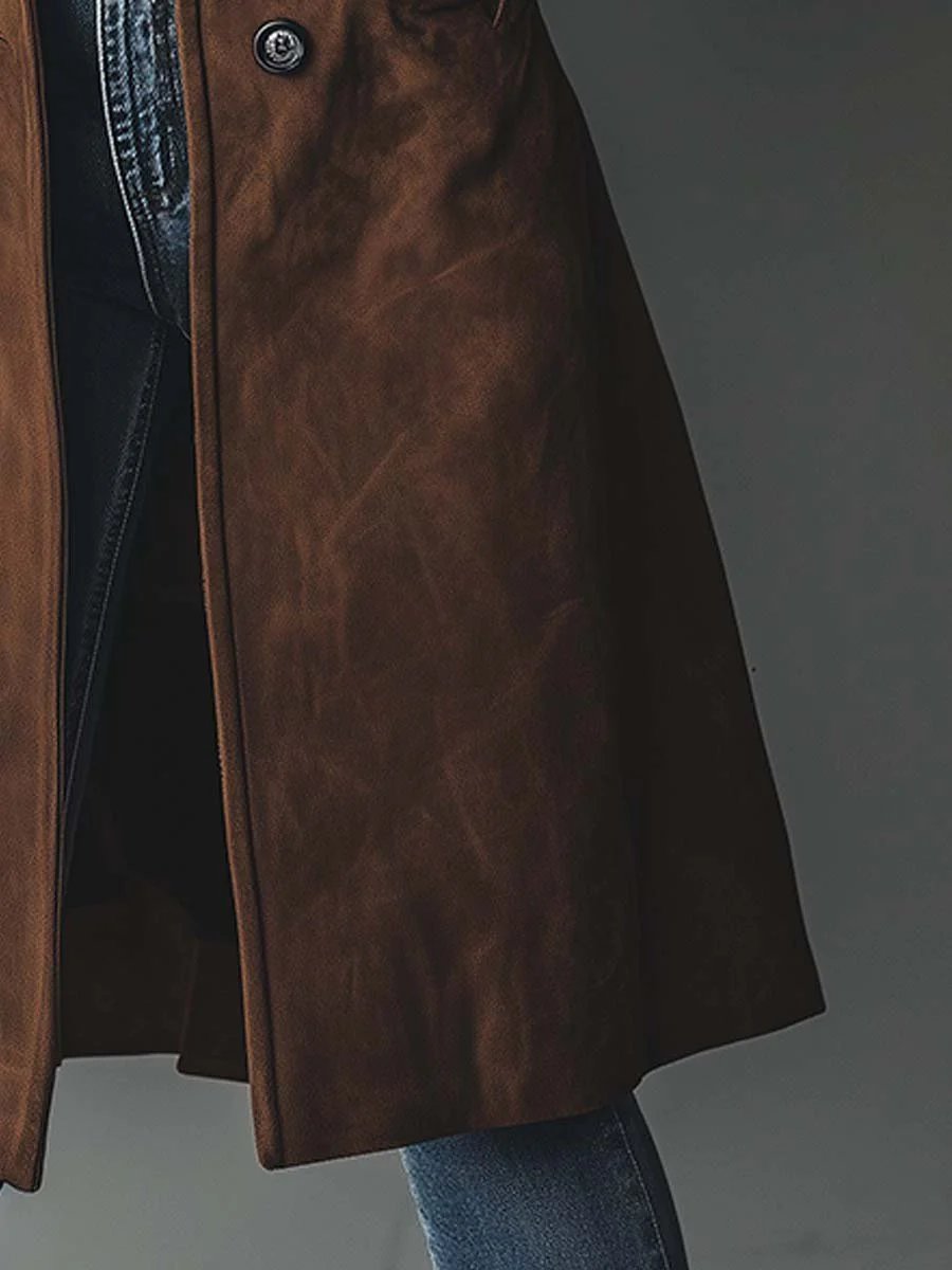 Women's Classic Double-Breasted Suede Trench Coat - Clara