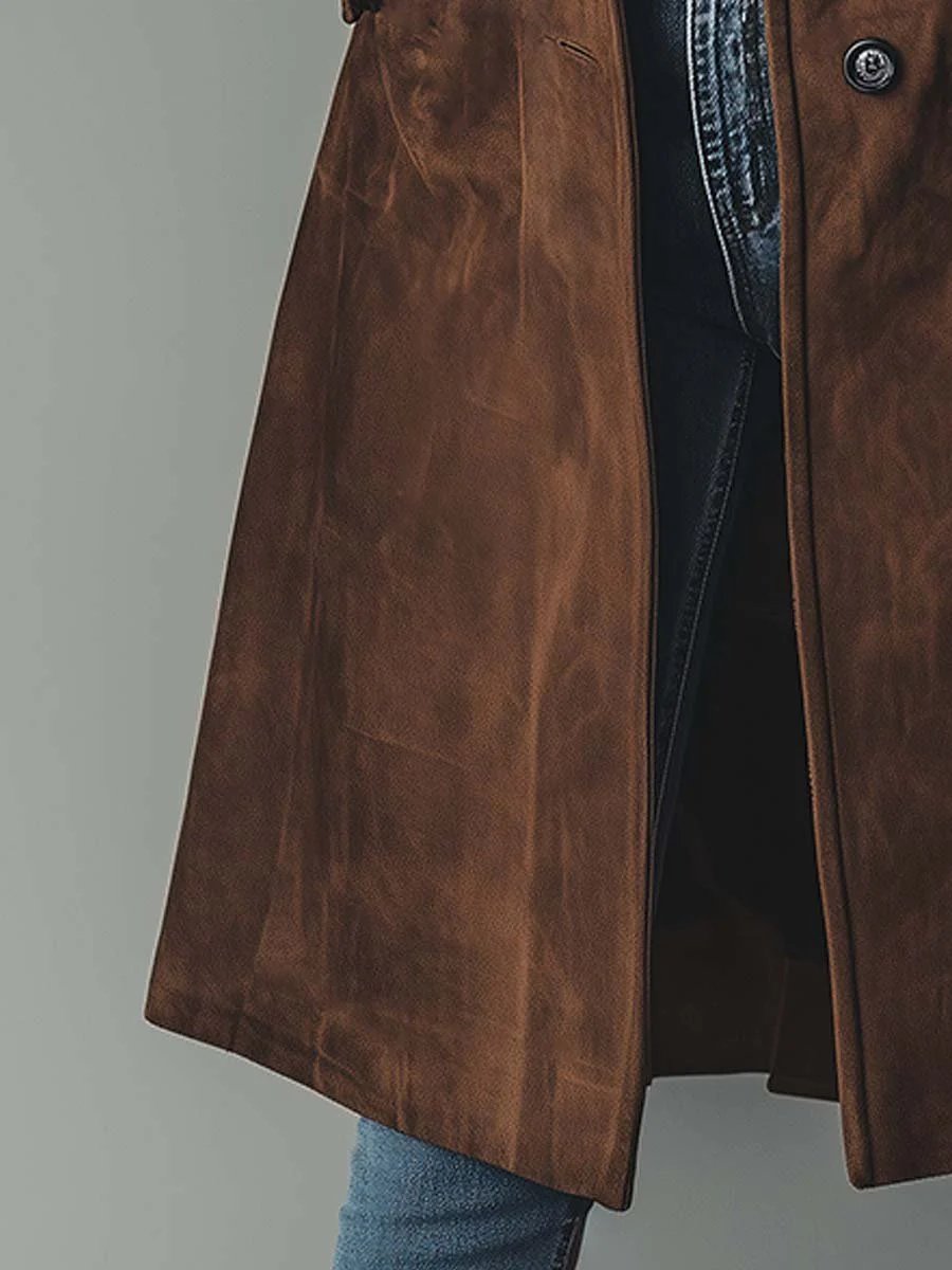 Women's Classic Double-Breasted Suede Trench Coat - Clara