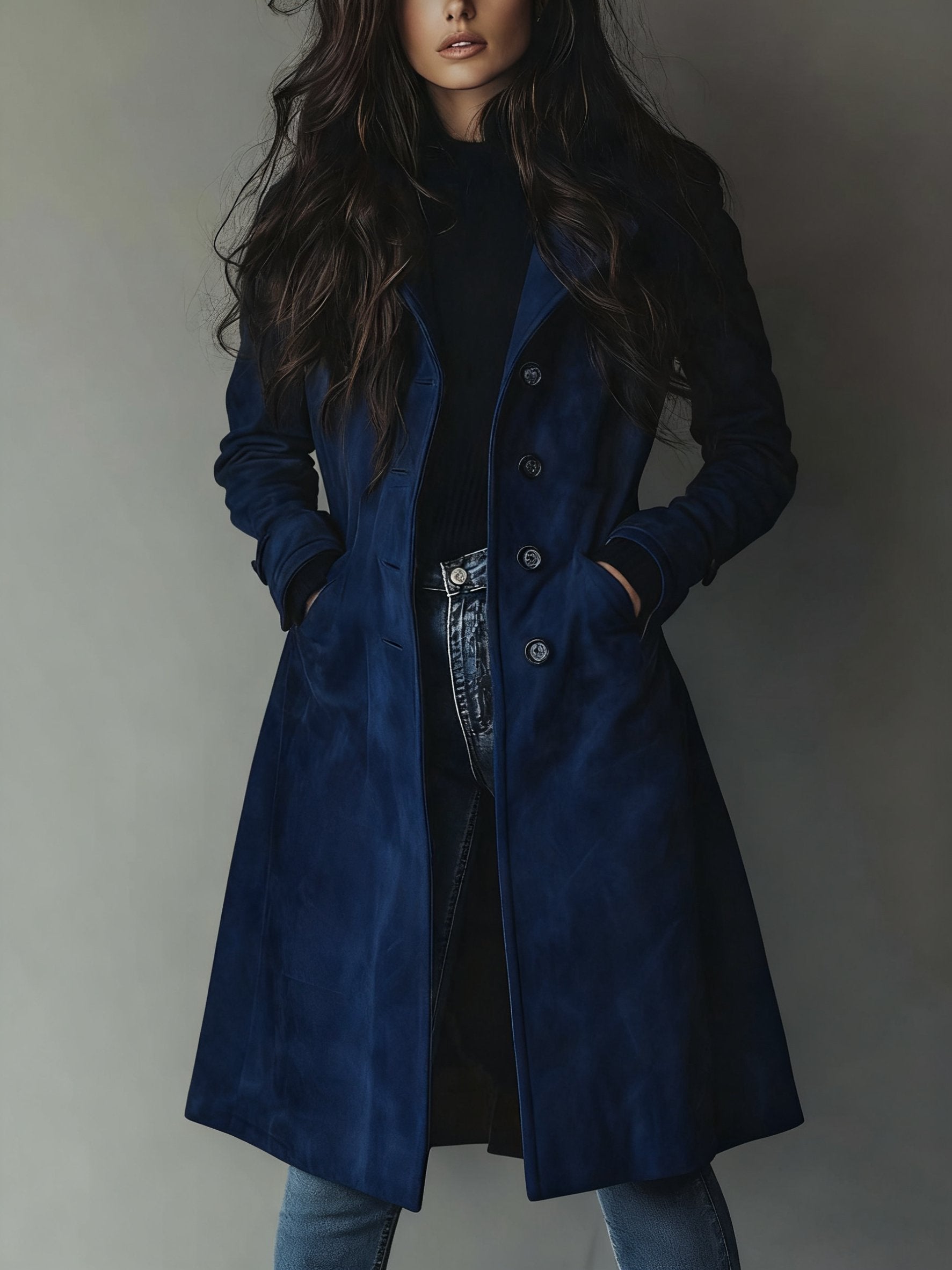 Women's Classic Double-Breasted Suede Trench Coat - Clara