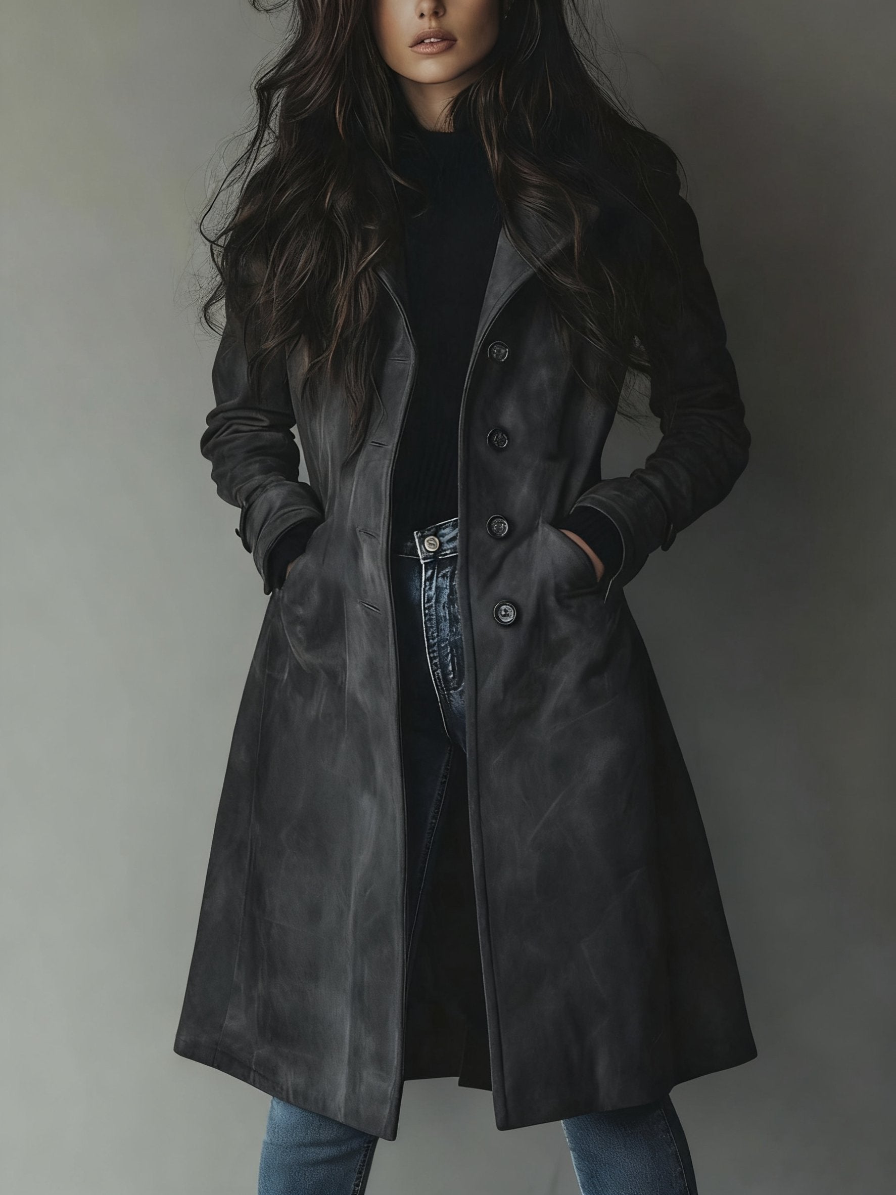Women's Classic Double-Breasted Suede Trench Coat - Clara