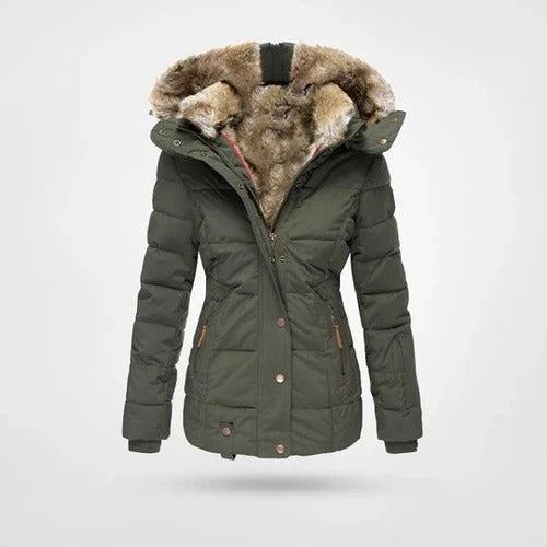 Women's Faux Fur Hooded Puffer Winter Jacket  - Willow