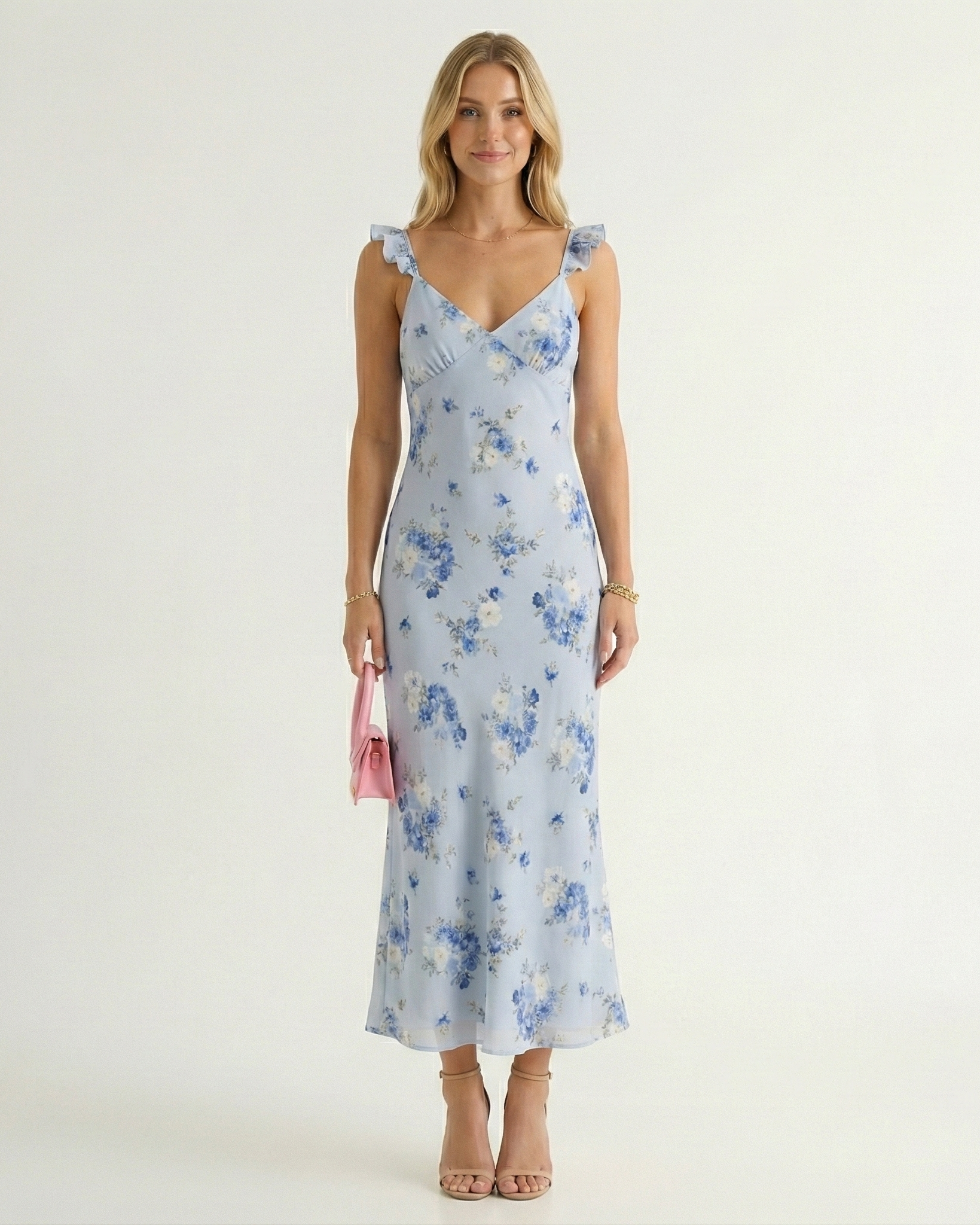 Women's Floral Spaghetti Strap Midi Summer Dress - Millie