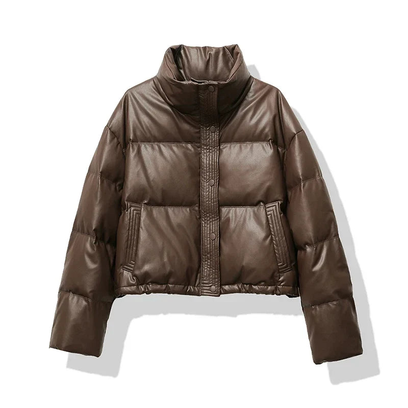 Women's Quilted Cropped Puffer Jacket for Winter - Mabel
