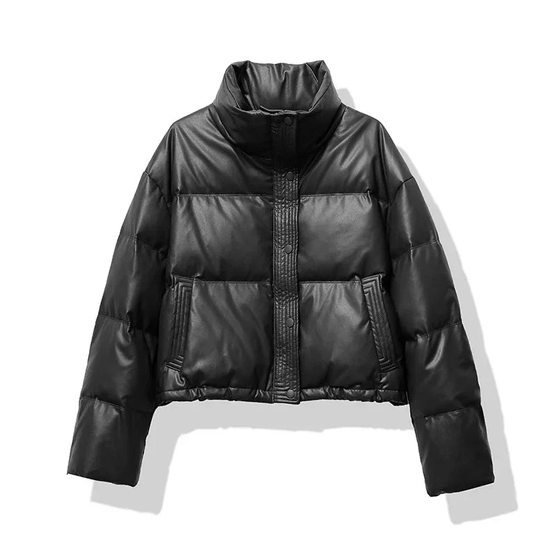 Women's Quilted Cropped Puffer Jacket for Winter - Mabel