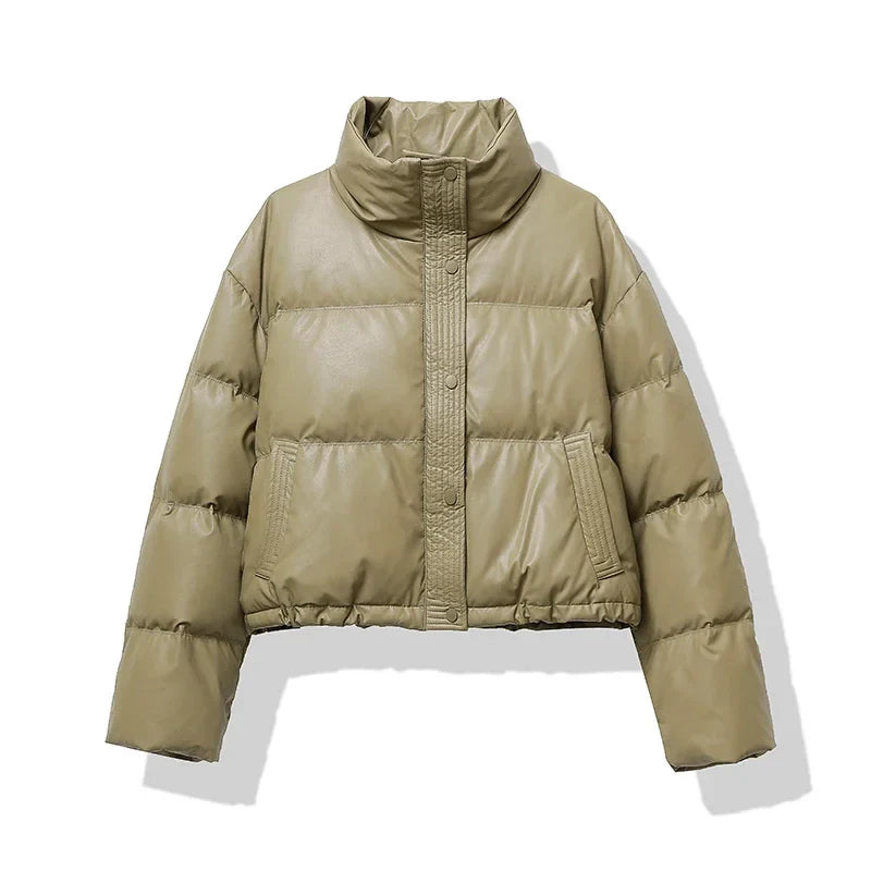Women's Quilted Cropped Puffer Jacket for Winter - Mabel