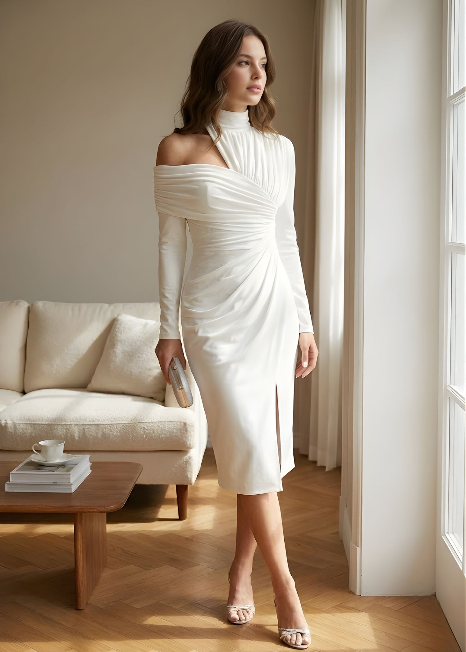 Women's Ruched One-Shoulder Midi Dress - Lila