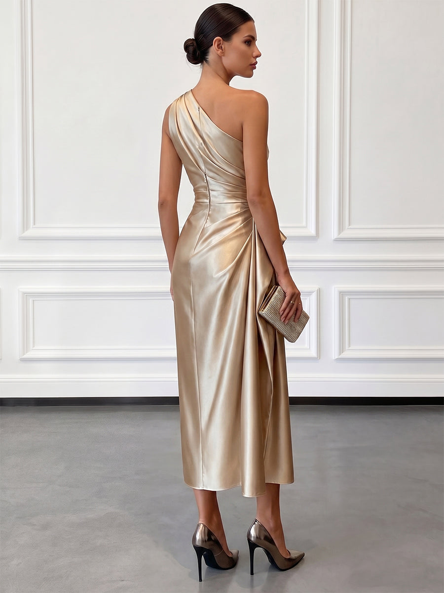 Women's Satin One-Shoulder Cocktail Dress - Lila