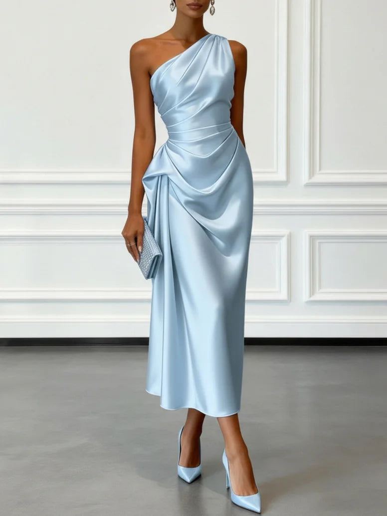 Women's Satin One-Shoulder Cocktail Dress - Lila