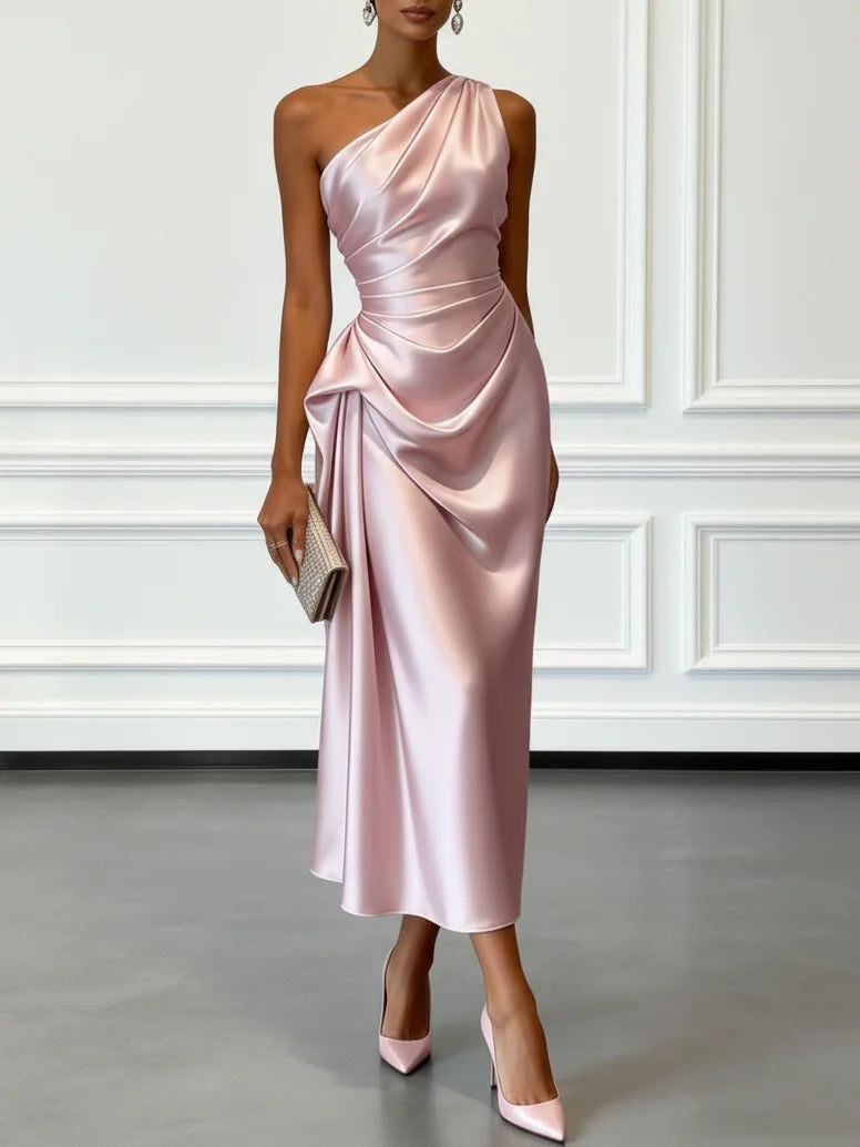 Women's Satin One-Shoulder Cocktail Dress - Lila