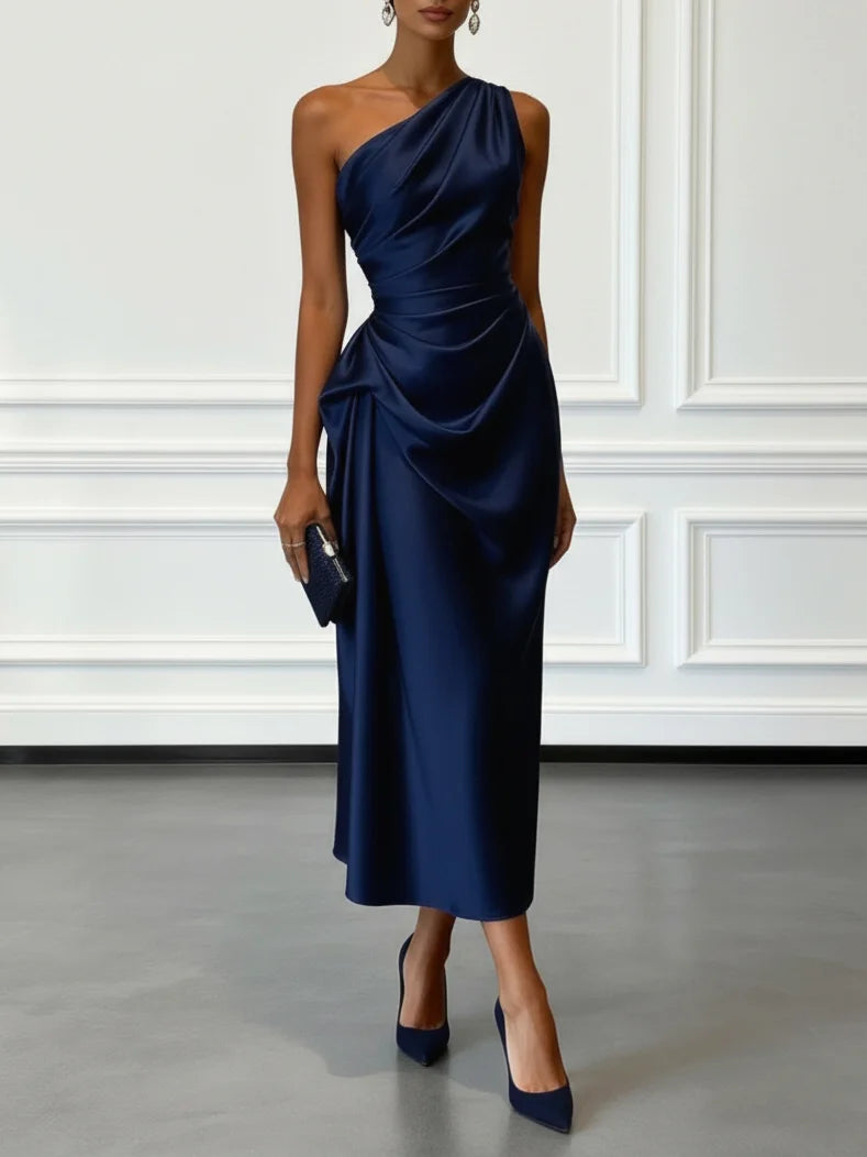 Women's Satin One-Shoulder Cocktail Dress - Lila