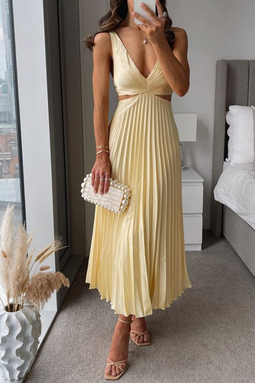 Women's Satin Pleated Summer Midi Dress - Sanne