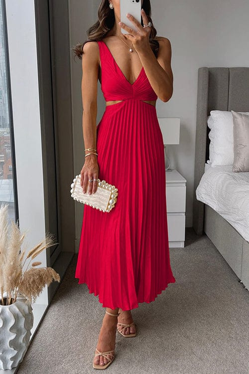 Women's Satin Pleated Summer Midi Dress - Sanne
