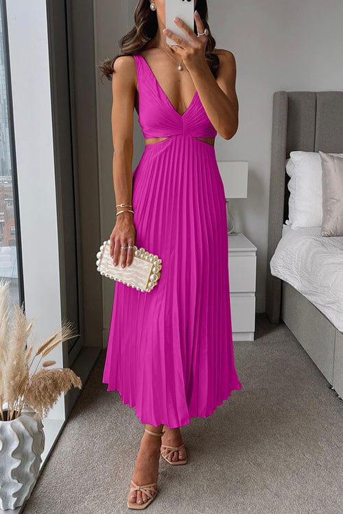 Women's Satin Pleated Summer Midi Dress - Sanne