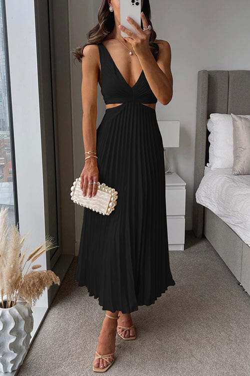 Women's Satin Pleated Summer Midi Dress - Sanne