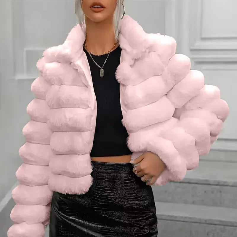 Women's Soft Faux Fur Short Quilted Coat - Layla