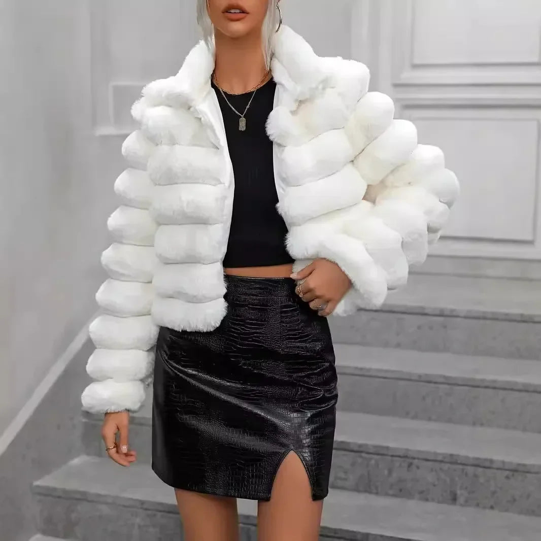 Women's Soft Faux Fur Short Quilted Coat - Layla