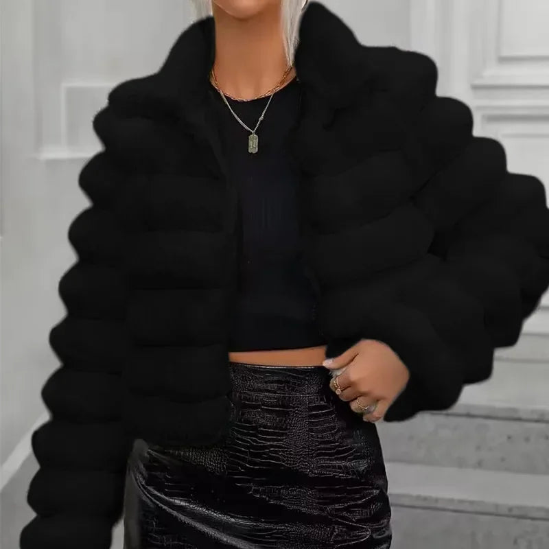 Women's Soft Faux Fur Short Quilted Coat - Layla