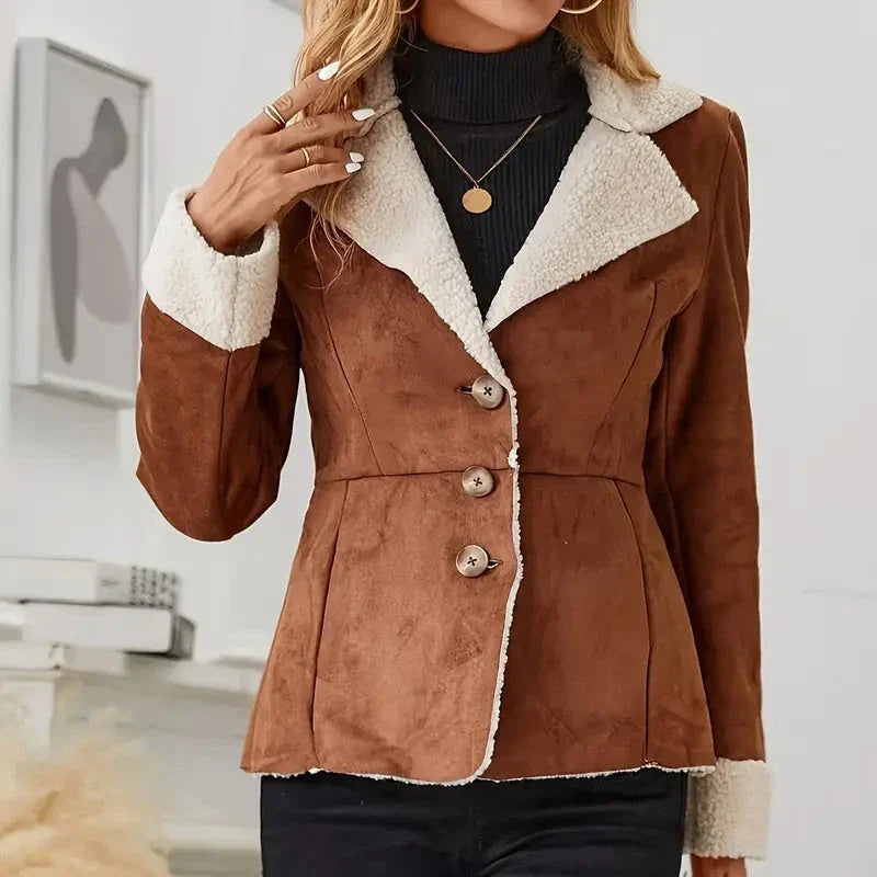 Women's Suede Sherpa Lined Winter Coat - Lucy
