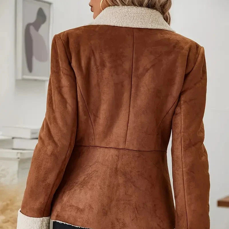 Women's Suede Sherpa Lined Winter Coat - Lucy