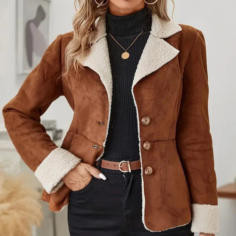 Women's Suede Sherpa Lined Winter Coat - Lucy