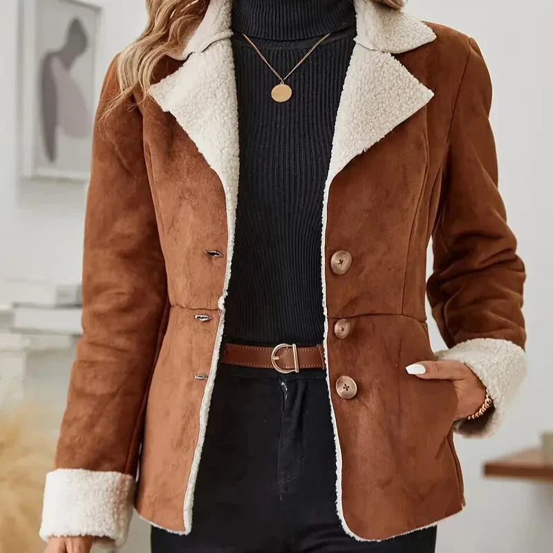 Women's Suede Sherpa Lined Winter Coat - Lucy