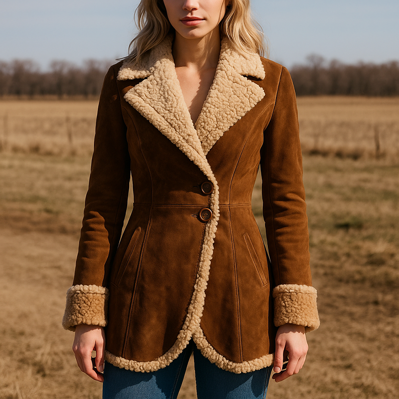 Women's Single Breasted Faux-Fur Trim Jacket for Winter - Lana