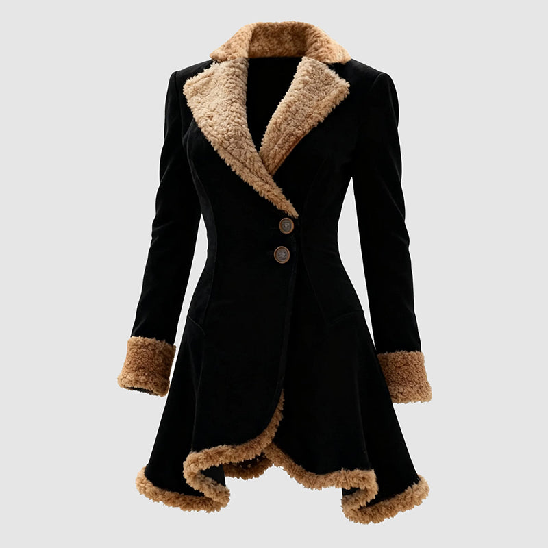 Women's Single Breasted Faux-Fur Trim Jacket for Winter - Lana