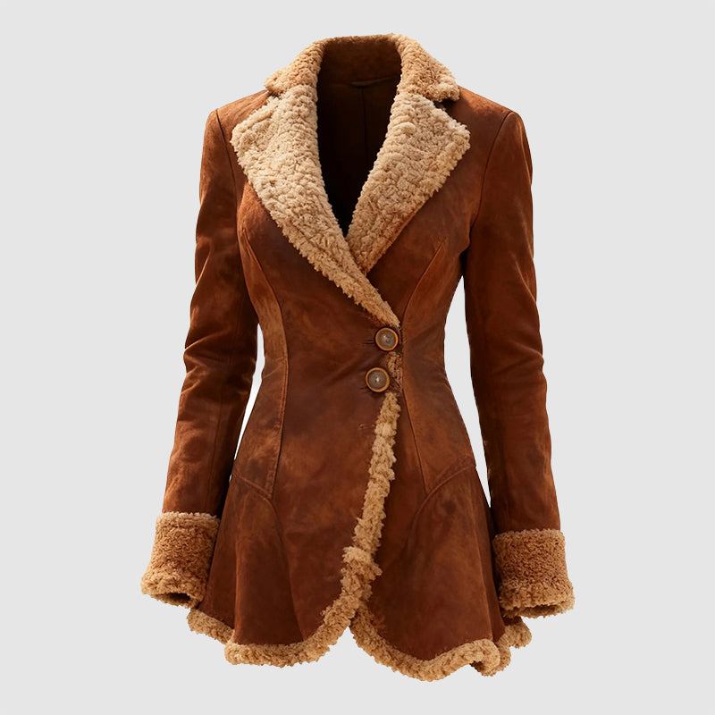 Women's Single Breasted Faux-Fur Trim Jacket for Winter - Lana
