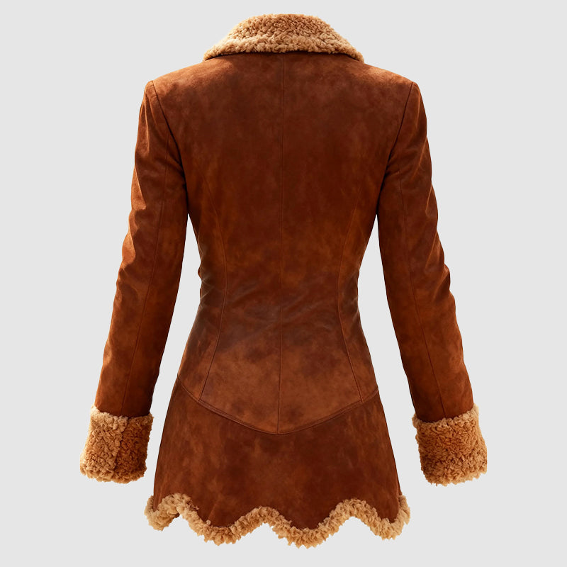 Women's Single Breasted Faux-Fur Trim Jacket for Winter - Lana