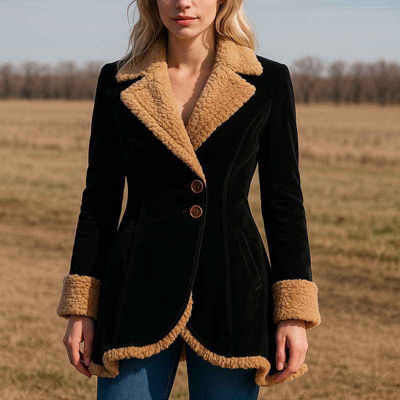 Women's Single Breasted Faux-Fur Trim Jacket for Winter - Lana
